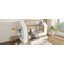 Lit plateforme simple avec tiroirs, lit maison en bois massif avec tablettes, conception enfantine, blanc et naturel-799560664