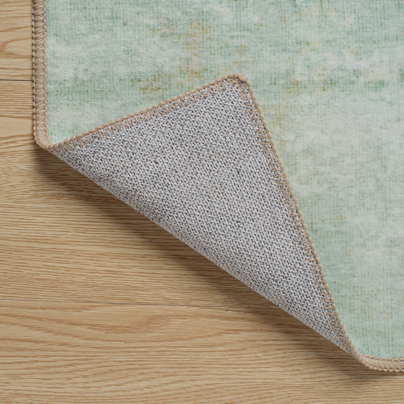 Modern Soft Abstract Machine Washable Mint Green Hallway Runner Area Rug, Runner 2' x 8'