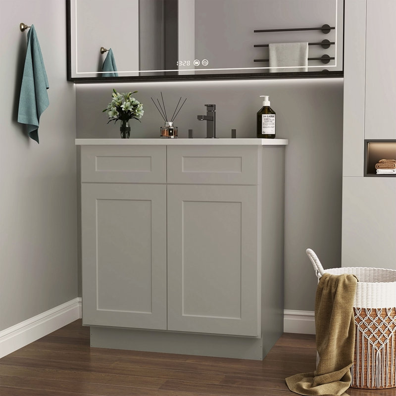 Armoire de cuisine avec meuble-lavabo en contreplaqué prêt à assembler, Gris, H 34,62 po x l 21,12 po x P 30,12 po