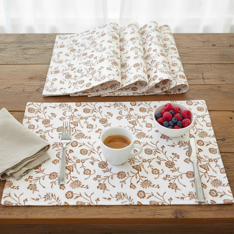 Ensemble de 4 napperons à motif floral avec motif de fleurs botaniques (ensemble de 4), Blanc, crème