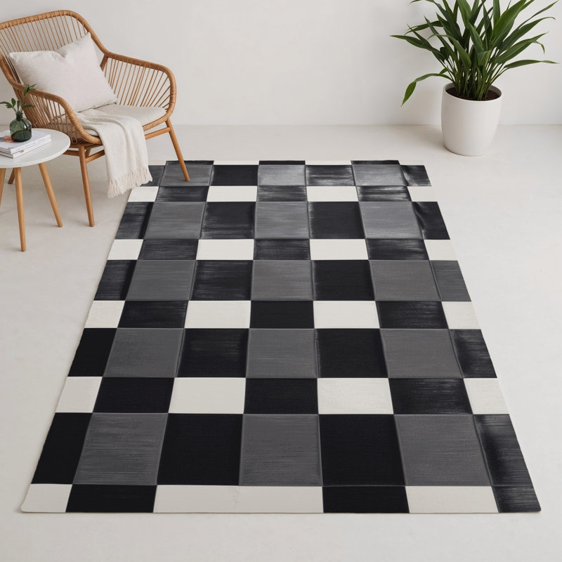 Checkered Gray Indoor and Outdoor Area Rug, Rectangle 3' x 5'
