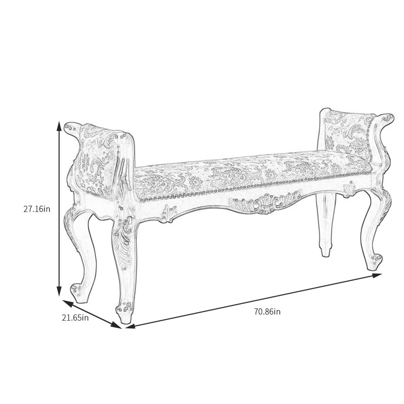 Chenille Upholstered Bench, 27.16" H x 70.86" W x 21.65" D