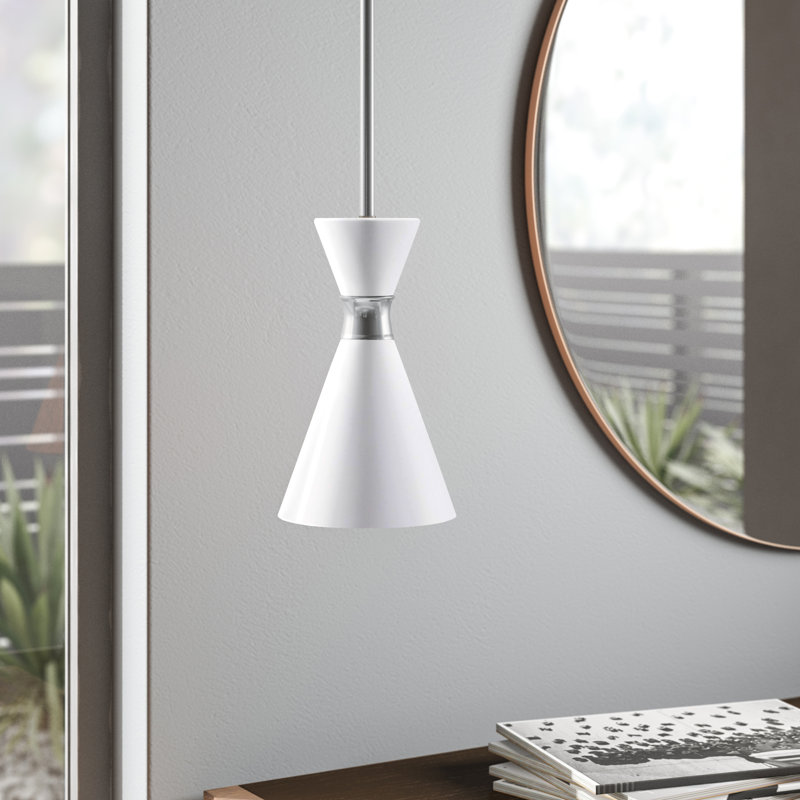Luminaire suspendu conique 1 lumière Assiya, Blanc lustré à paillettes
