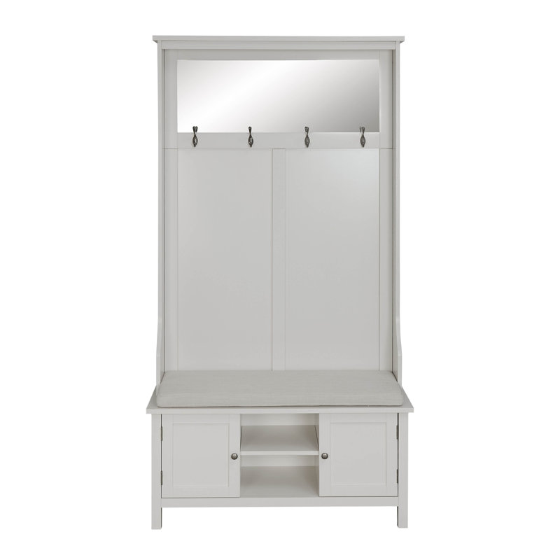 Persey Hall Tree 38'' Wide with Bench and Shoe Storage, White