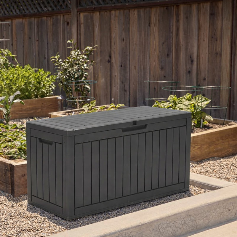 60 Gallon Outdoor Waterproof Resin Deck Box with Lockable Lid for Patio Furniture, Pool Accessories, Black
