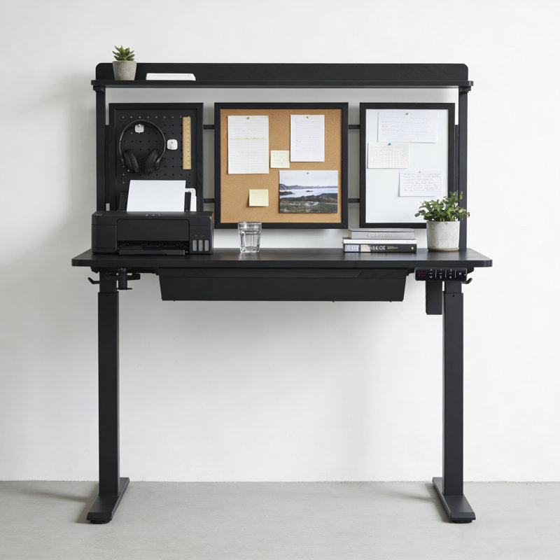 Bureau debout à hauteur réglable électrique Larreon, H 47,2 po x l 48 po x P 24 po, Chêne gris / noir