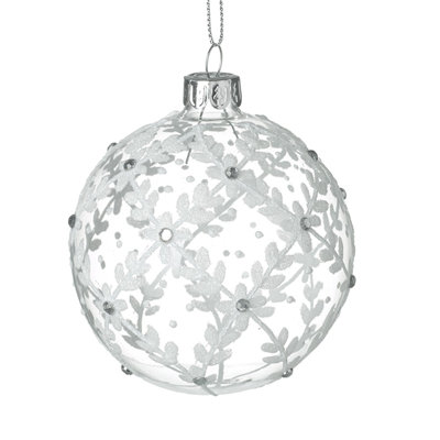 8cm Floral Glass Ball Ornament