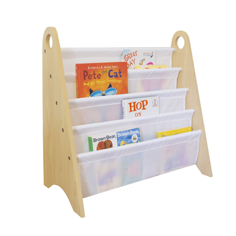 Compact White Modern Kids Sling Bookshelf with Durable Shelves