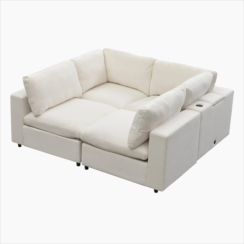 Upholstered Modular Sofa with USB Charge Ports,Wireless Charging and Built-in Bluetooth Speaker