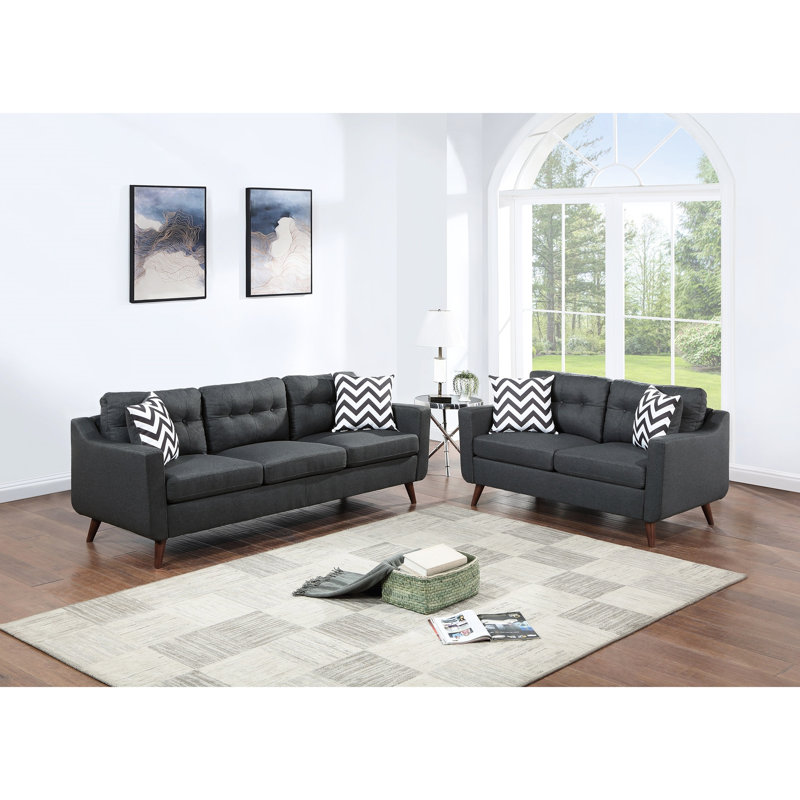 Polyfibre avec coussins de style moderne noir 2 pièces, sièges et dossier pour le salon 2, Noir