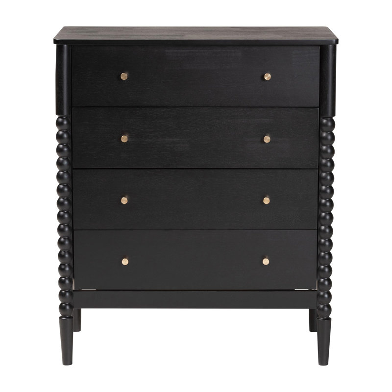 Commode à 4 tiroirs Lucera Mid-Century, Noir, noir, noir, noir