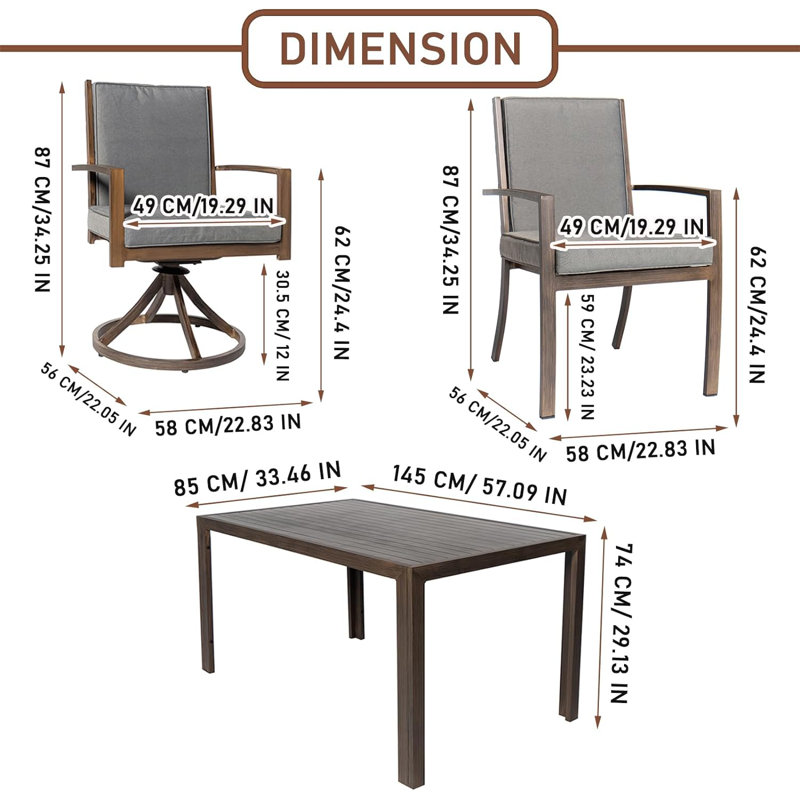 Ensemble repas 7 pièces avec 6 chaises empilables, 6