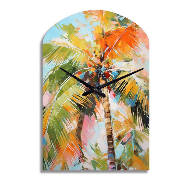 Palm Trees Palm VII - Arch Shape Large Multi-Colour Wall Clock - Unique Shape, Medium