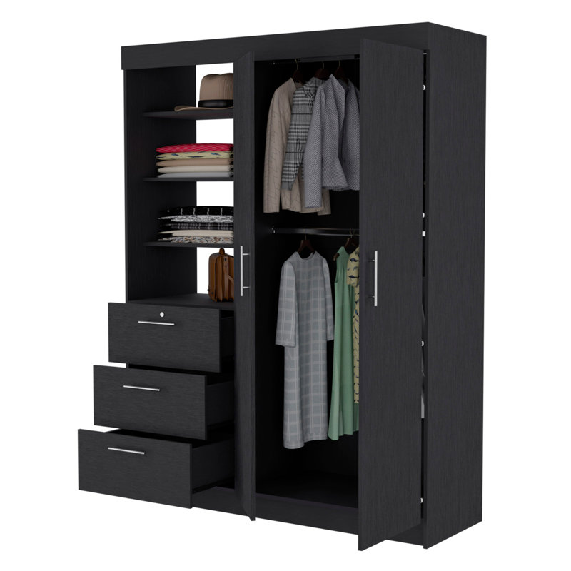 Tempe 3 Drawers Armoire, 3-Tier Shelf, 2-Door