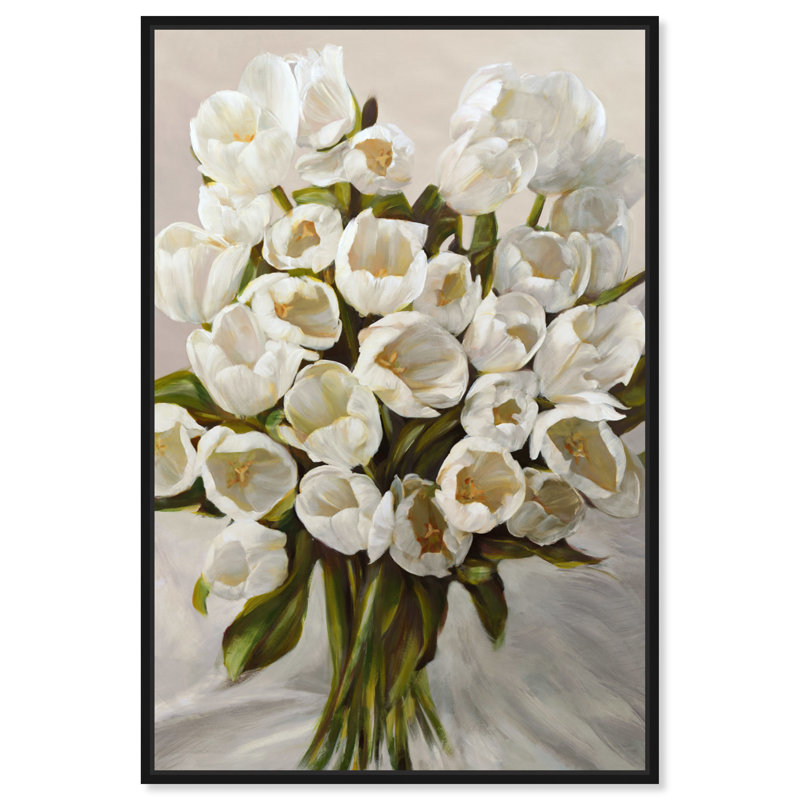 Tulipes élégantes-impression sur toile tendue, Cadre noir, H 15 po x l 10 po