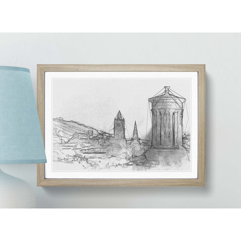 View of Edinburgh Skyline in Abstract - Picture Frame Graphic Art Print, Oak, 60cm H x 91cm W x 2cm D