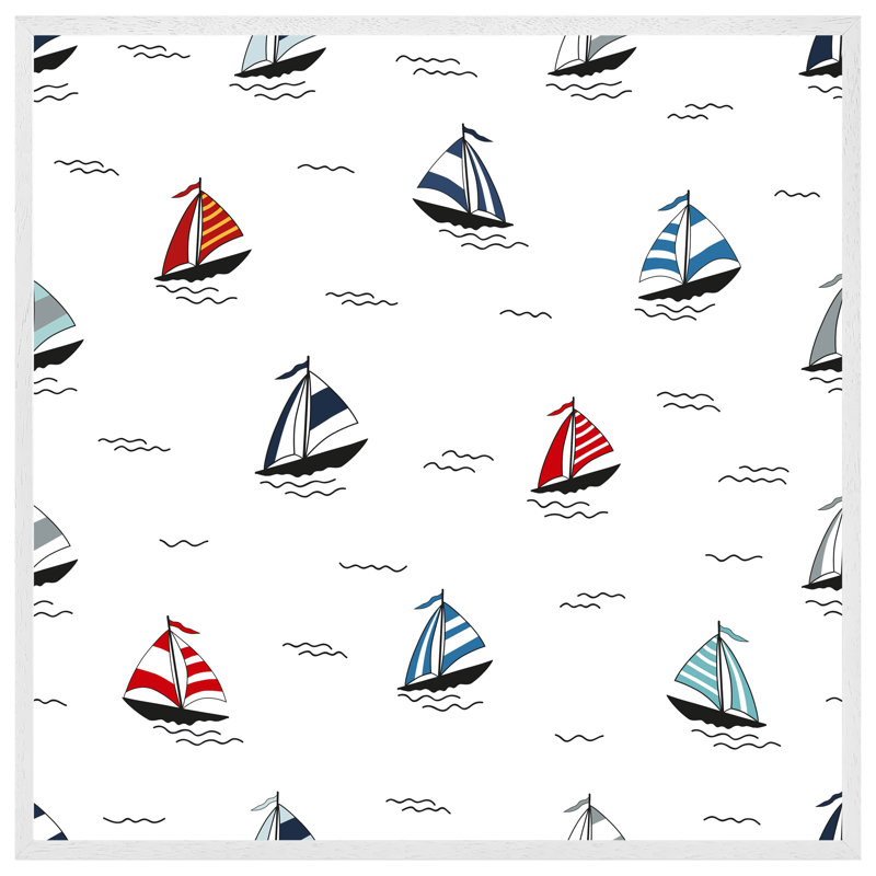 Curlee Red And Blue Sailboats - Single Picture Frame Print, 51cm H x 51cm W x 4cm D, White Framed