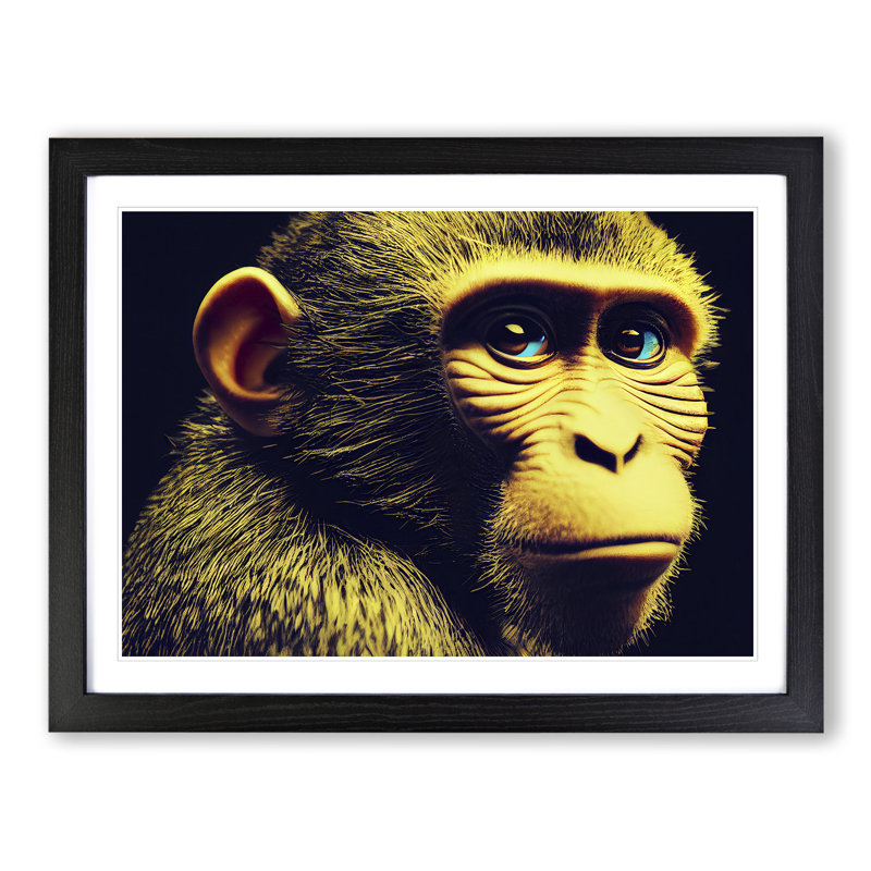 Monkey Portrait - Single Picture Frame Print, 46cm H x 64cm W, Black Framed