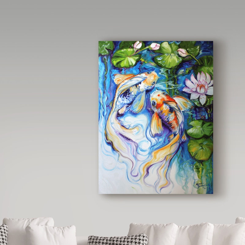 Duniya «Koi Koi and Lily», reproduction de peinture acrylique sur toile tendue, H 19 po x l 14 po x P 2 po
