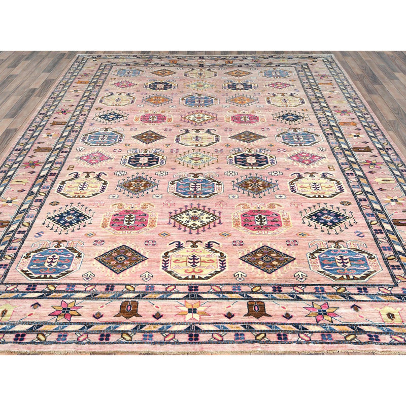 Tapis super Kazak afghan noué à la main en laine biologique 8 pi 10 po x 12 pi 3A61F48AEFBB4711876A0649E2C5D587