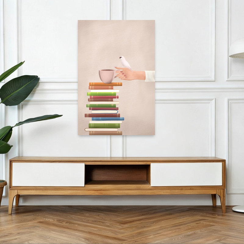 Livres Café Oiseau Coloré Minimaliste Contemporain Affiche Art Mural Oiseau, 48" H x 32" W