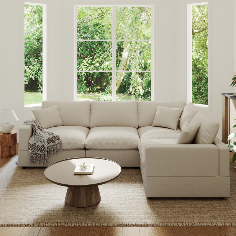 Upholstered Cloud Couch, Modular Sectional Sofa L-shaped Couch for Living Room Bedroom, Khaki