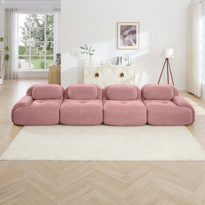 Canapé en velours côtelé 4 places avec éponge haute résilience, conception ergonomique, sans assemblage requis, idéal pour les chambres à coucher et les bureaux, rose