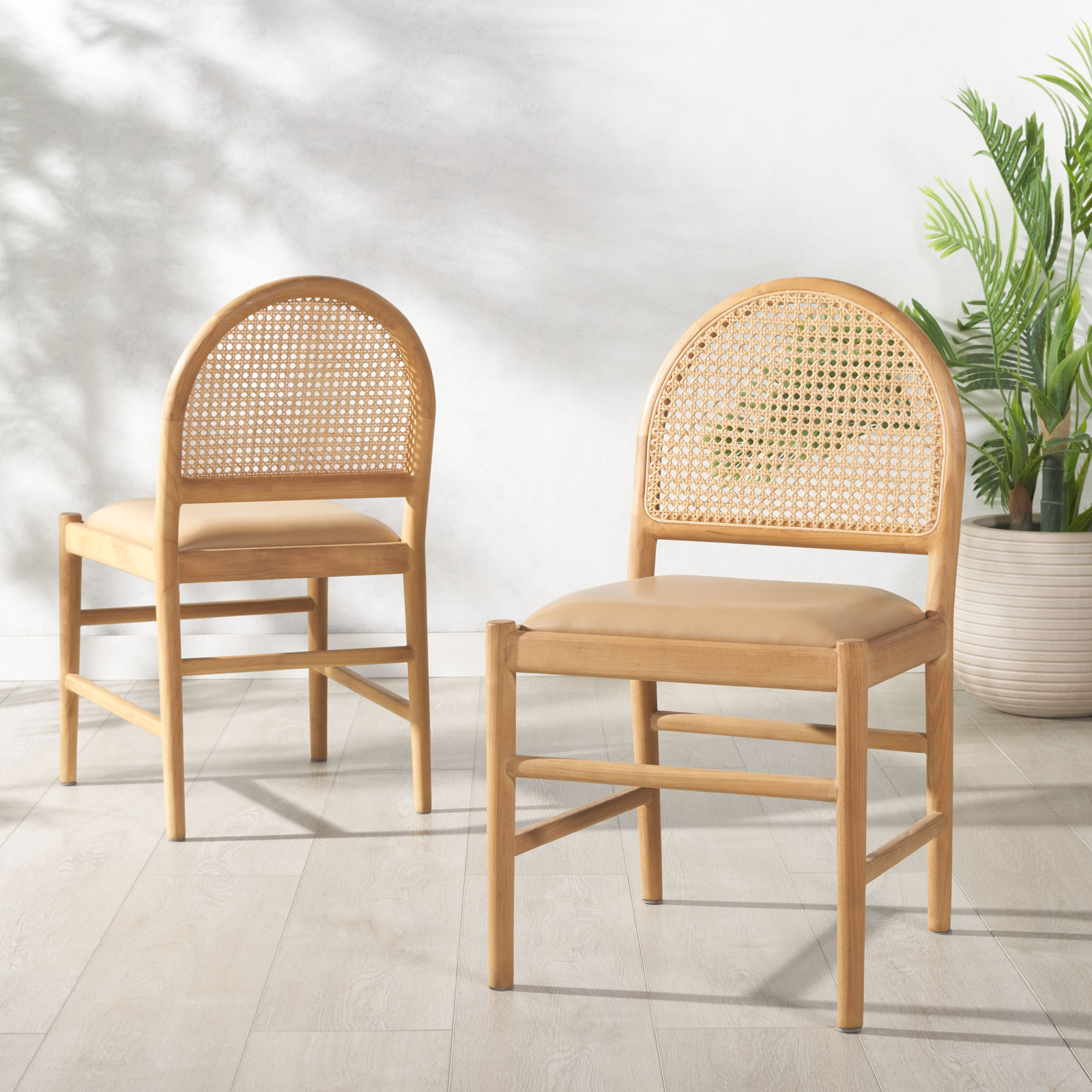 Ottavia Rattan And Leather Dining Chair, Natural Leather, Natural