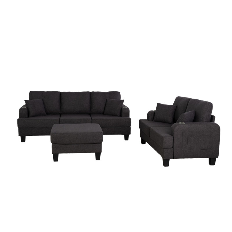Canapé 3 places avec causeuse Crestline, Tissu gris