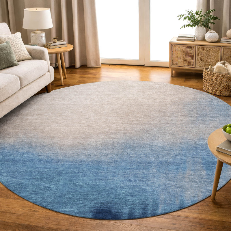 Premium Machine Washable Mayfield AMF2420 Ombre Rug, Denim, 8' Round