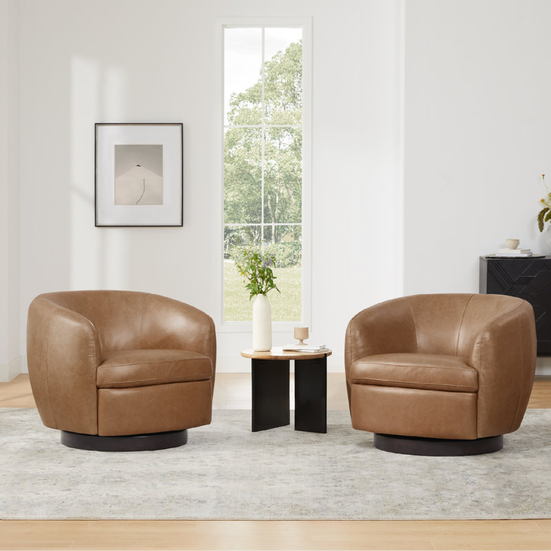 Fauteuil demi-tonneau pivotant en cuir véritable Marcy