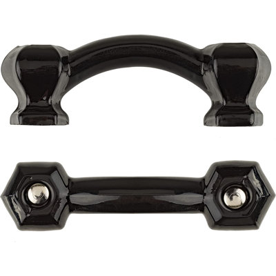 Depression Era Hexagonal Black Milk Glass Drawer Pull ( Centers: 3" )