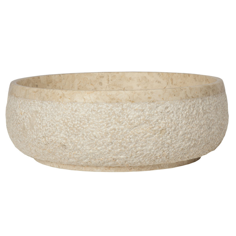 Eden Beige Marble 17'' Round Vessel Sink with Hammered Exterior