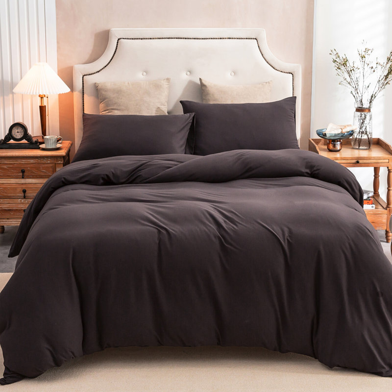 HOME BEDDING Jersey Cotton Duvet Cover Set, Queen Duvet Cover + 2 Standard Shams, Dark Brown