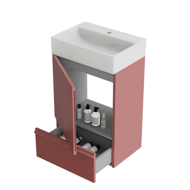Ensemble de meuble-lavabo autoportant 20 po avec lavabo en céramique Modern, Rouge