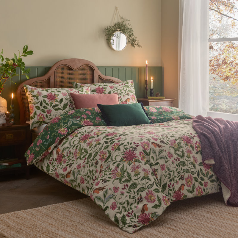 Cotton Blend Floral Duvet Cover Set with Pillowcases, Kingsize