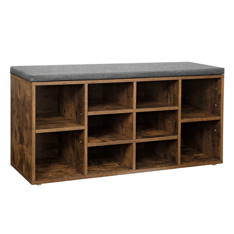 10 Pair Shoe Storage Bench, Rustic Brown