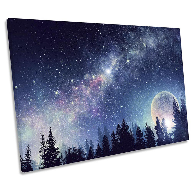 Moon Night Glowing Sky Stars - Wrapped Canvas Print, 50.8cm H x 76.2cm W x 2cm D