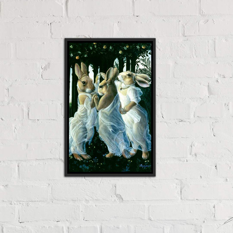 « Bunny graces » par Melinda Copper-impression d’art graphique, H 40 po x l 26 po x P 1,5 po, Toile avec cadre noir patiné