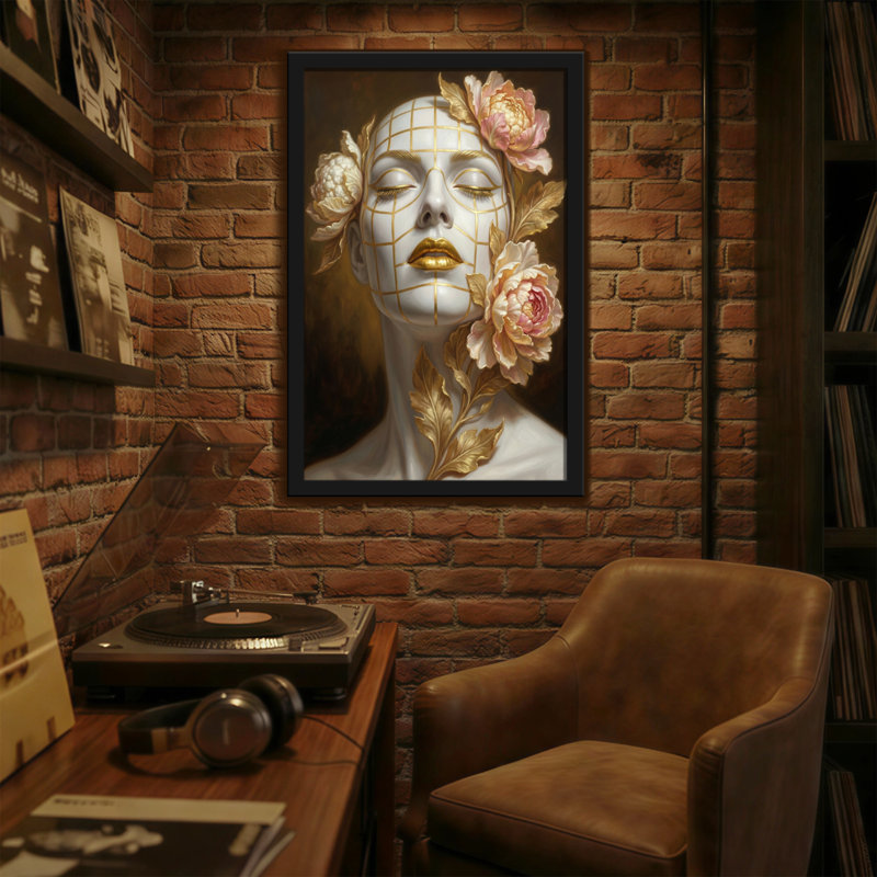 Plantes et fleurs Golden Grid Face Floral Art Portrait, H 30 po x l 20 po