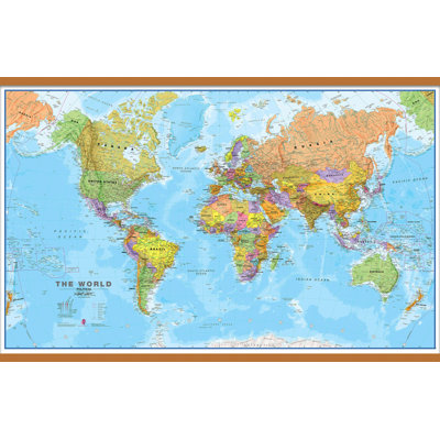 Large World Wall Map Political - Single Picture Frame Print on Canvas