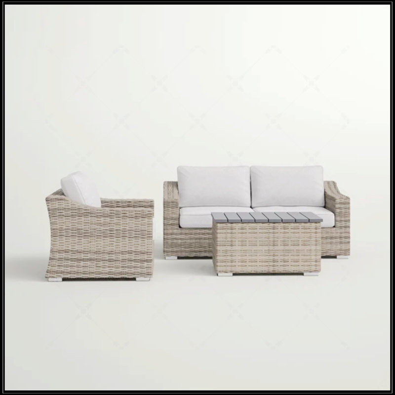 Ensemble de conversation d'extérieur pour 3 personnes avec coussins moelleux et osier durable