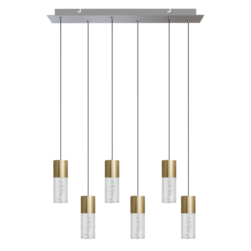 Luminaire suspendu cylindrique 6 lumières DEL Andromedae, Laiton