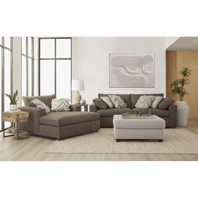 3-Piece Living Room Set - Sofa, Theater Chaise, And Ottoman In Lilou Espresso/Hinge Linen, Lilou Espresso