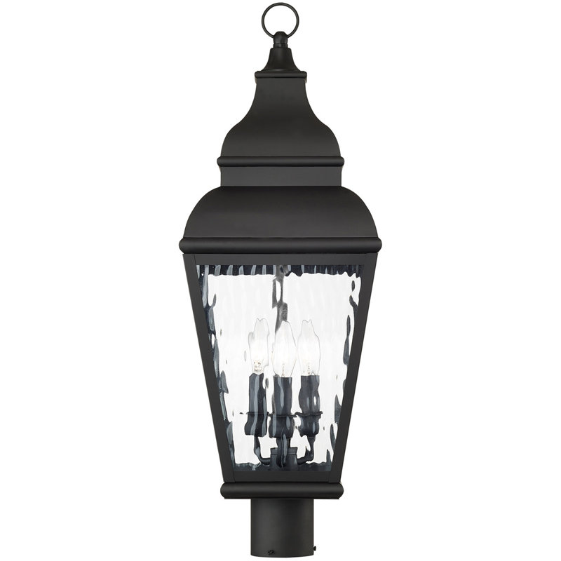 10 Inch 3 Light Post Lantern Pendant with Clear Water Glass - Outdoor Lighting Fixture., Black