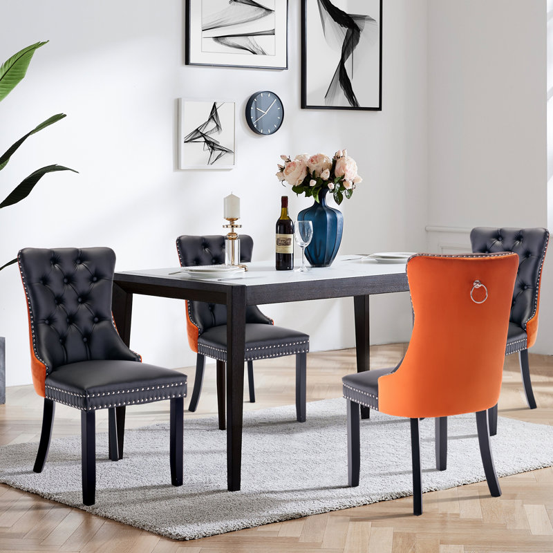 Chaise de salle à manger Kenta, Orange / noir, Noir