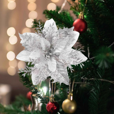 10pc Christmas Tree Flower Decorations Artificial Christmas Decorations With Clips Suitable For Christmas Party Decorations