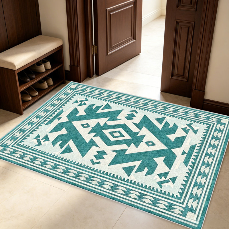 Teal carpet-easy to clean, machine-washable, soft and comfortable; suitable for door mats, kitchens, living rooms, bedrooms, corridors, and laundry areas. Easy to clean, durable carpet for home decoration.