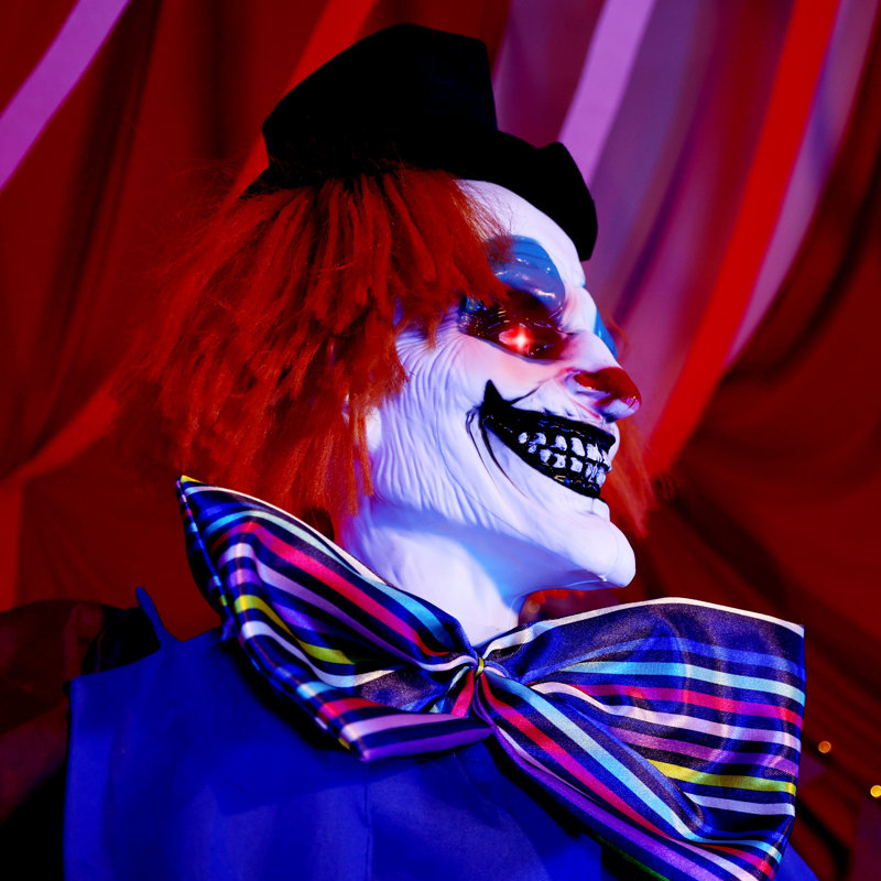 Haunted Hill Farm - Clown animé d'Halloween 5 pi 11 po avec tête mobile d'Halloween
