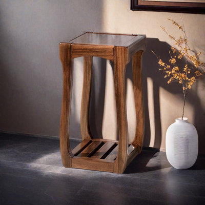 Solid Wood Double - Layer Plant Stand Natural by Zhang